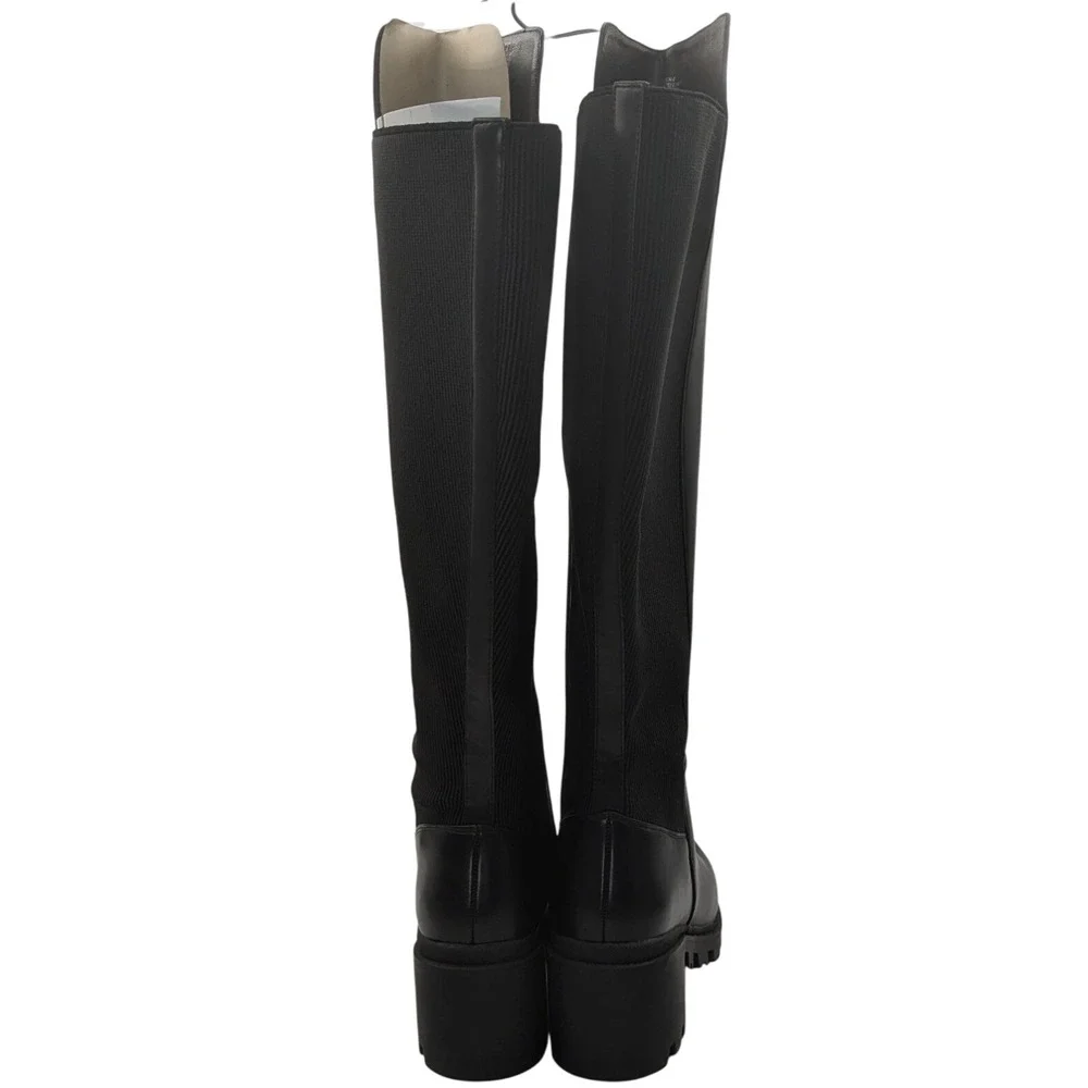 JustFab Ayden‎ Black Faux Leather Lug Sole Tall Knee High Boots Women 9 Side Zip